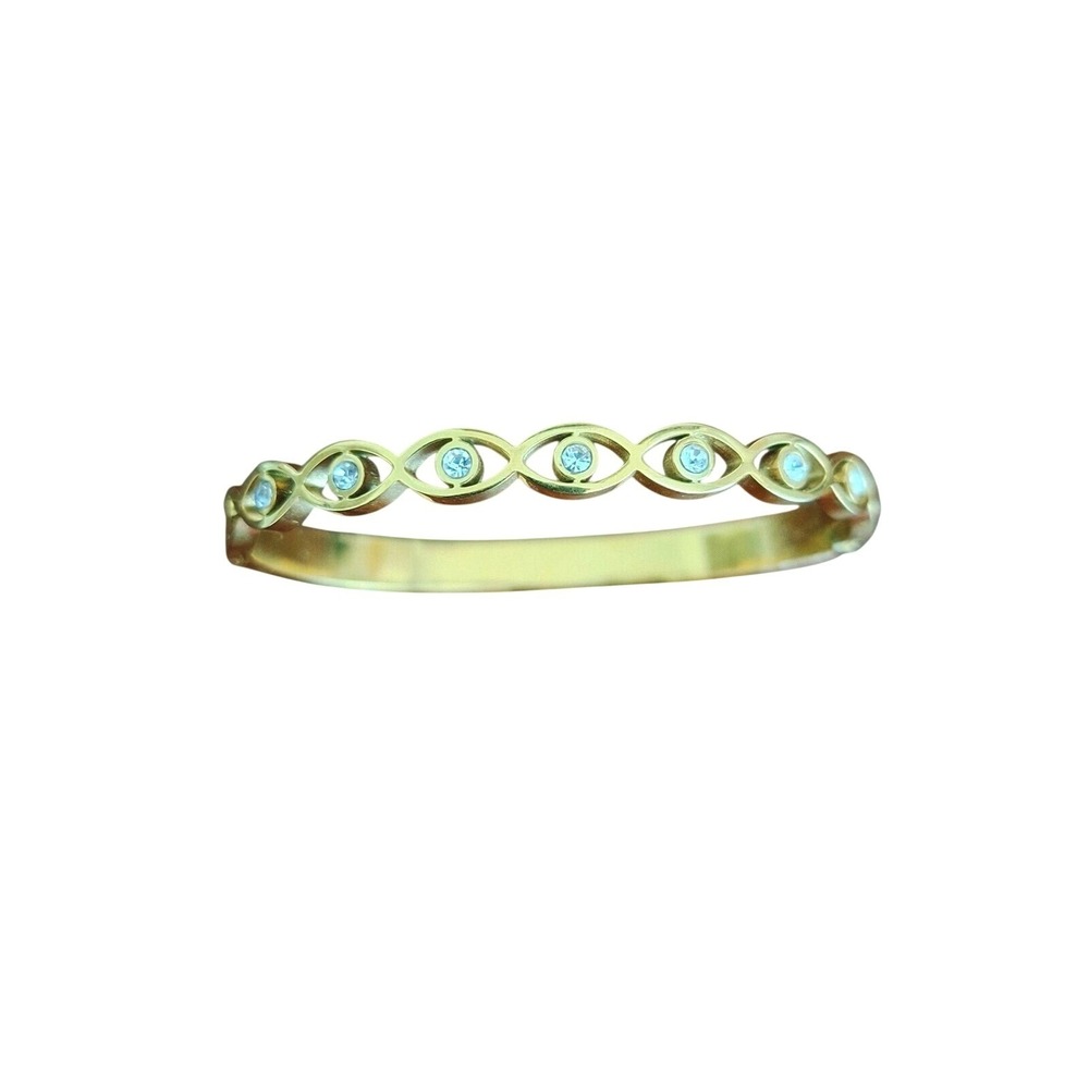 Gold Tone Evil Eye Crystal Marquise Hinge Bangle Bracelet for Women